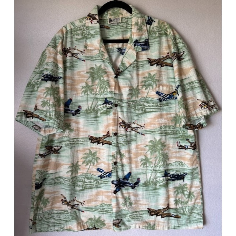 Aloha Republic Hawaiian Shirt Men 2XL Multicolor  Airplane Print Made In USA